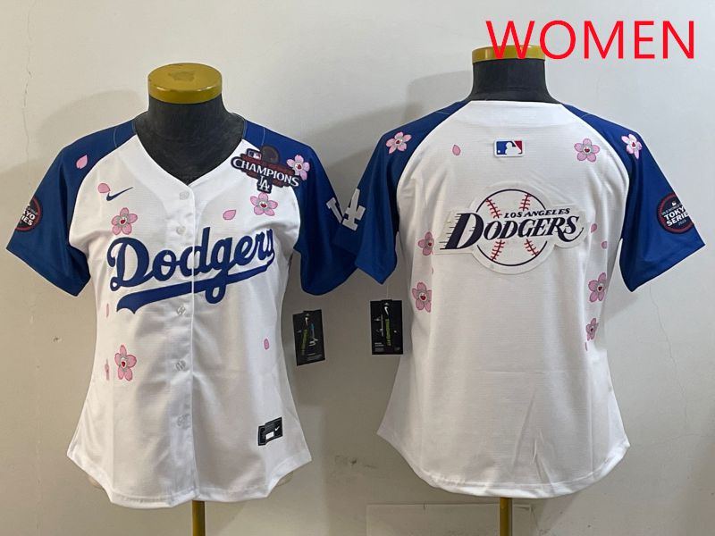 Women Los Angeles Dodgers Blank White Blue Sakura Edition 2025 Nike MLB Jersey style 25